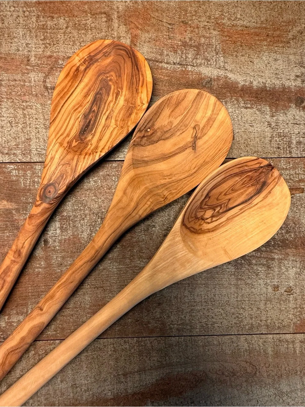 Wooden Olive Wood Cooking Spoon Set - of 3 Natural Brown